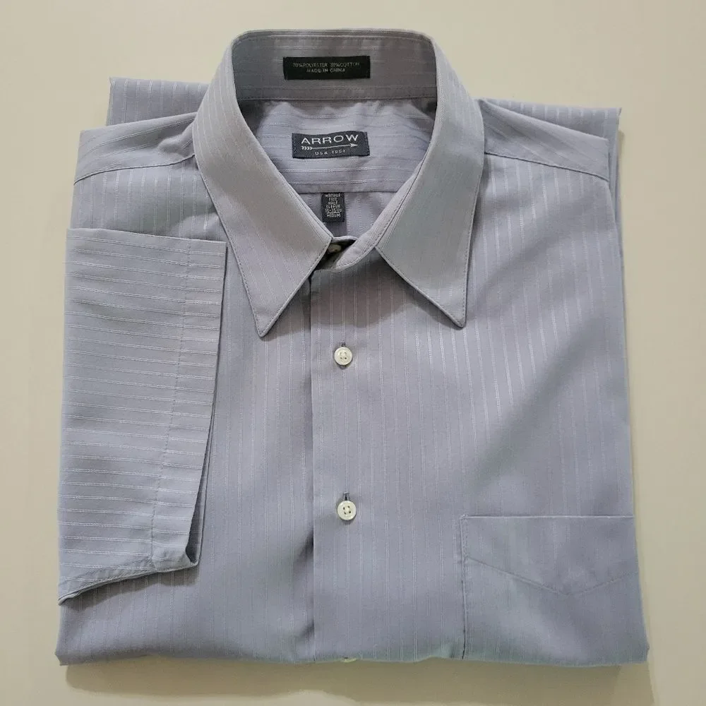Arrow Wrinkle Free Men's Blue Button-down Short Sleeve Shirt